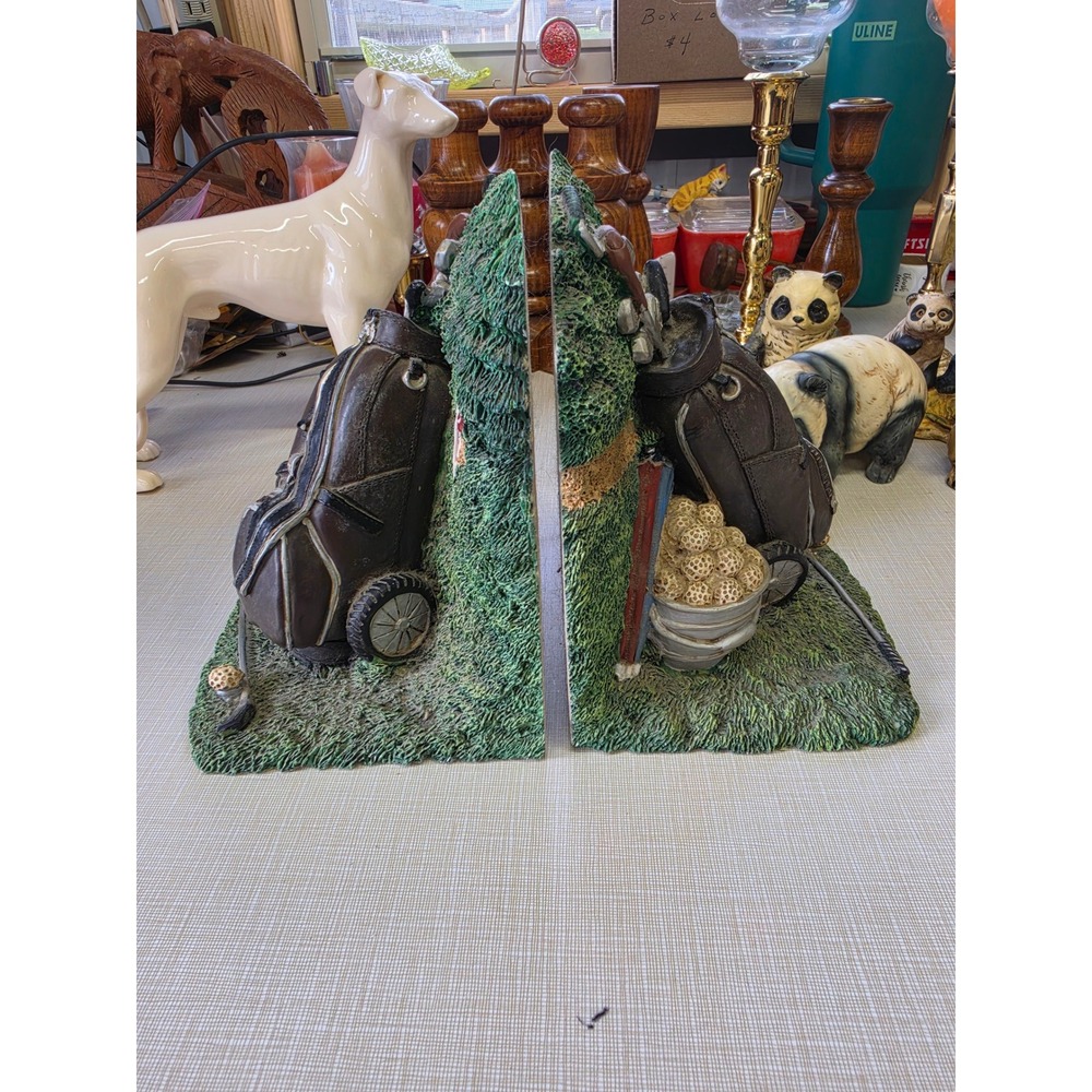 Vintage Golf Bag and Clubs Resin Bookends Sporting Library Office Decor Set